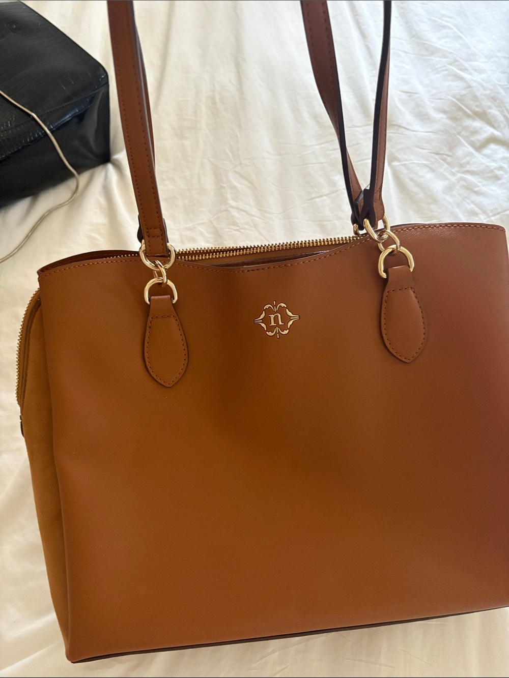 Nanette Lepore Tan Leather-Look Tote with Gold Accents